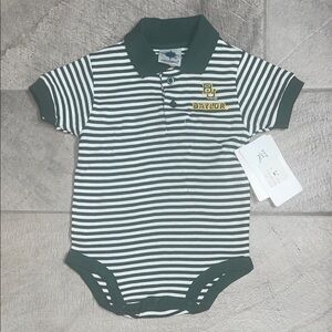 BNWT Baylor University Green and White Striped Polo Onesie for Baby, Size 6-9mos
